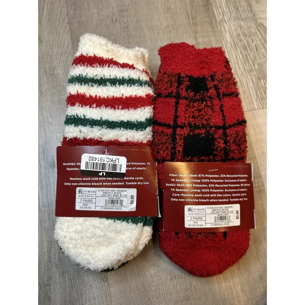 Wondershop Target Kids Super Soft Crew Socks 2 Pk Santa Reindeer Holiday 6-9